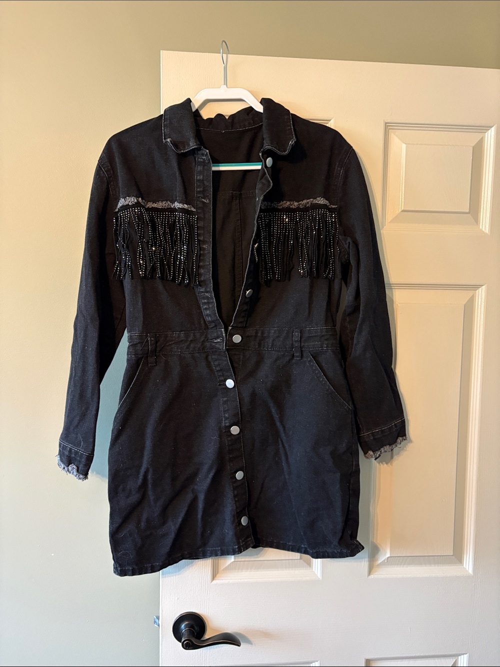 Black Fringe Denim Jacket Coat